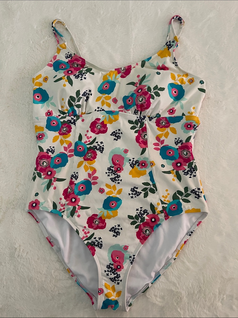 Liz Claiborne Ladies Floral One-Piece Swimsuit  Pink & Teal Flowers SZ 14